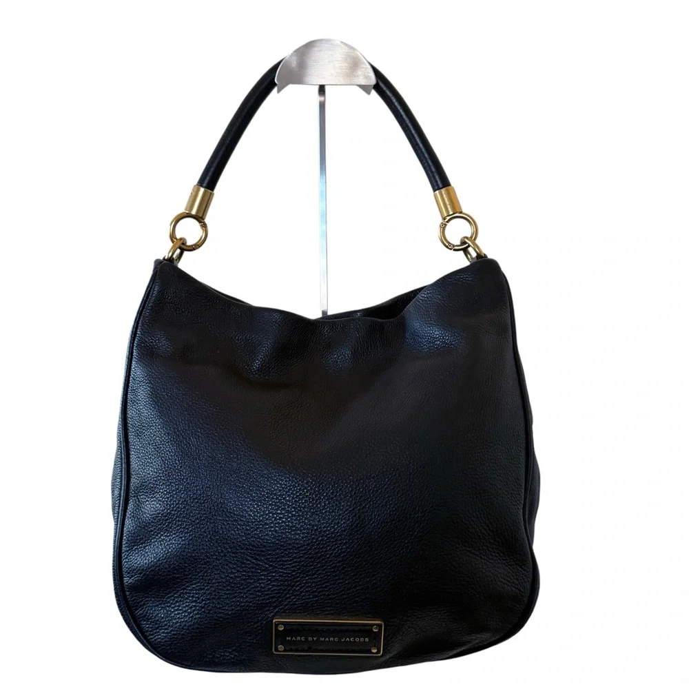 Marc by Marc Jacobs Black Pebbled Leather Hobo Bag Gold Hardware Shoulder Purse